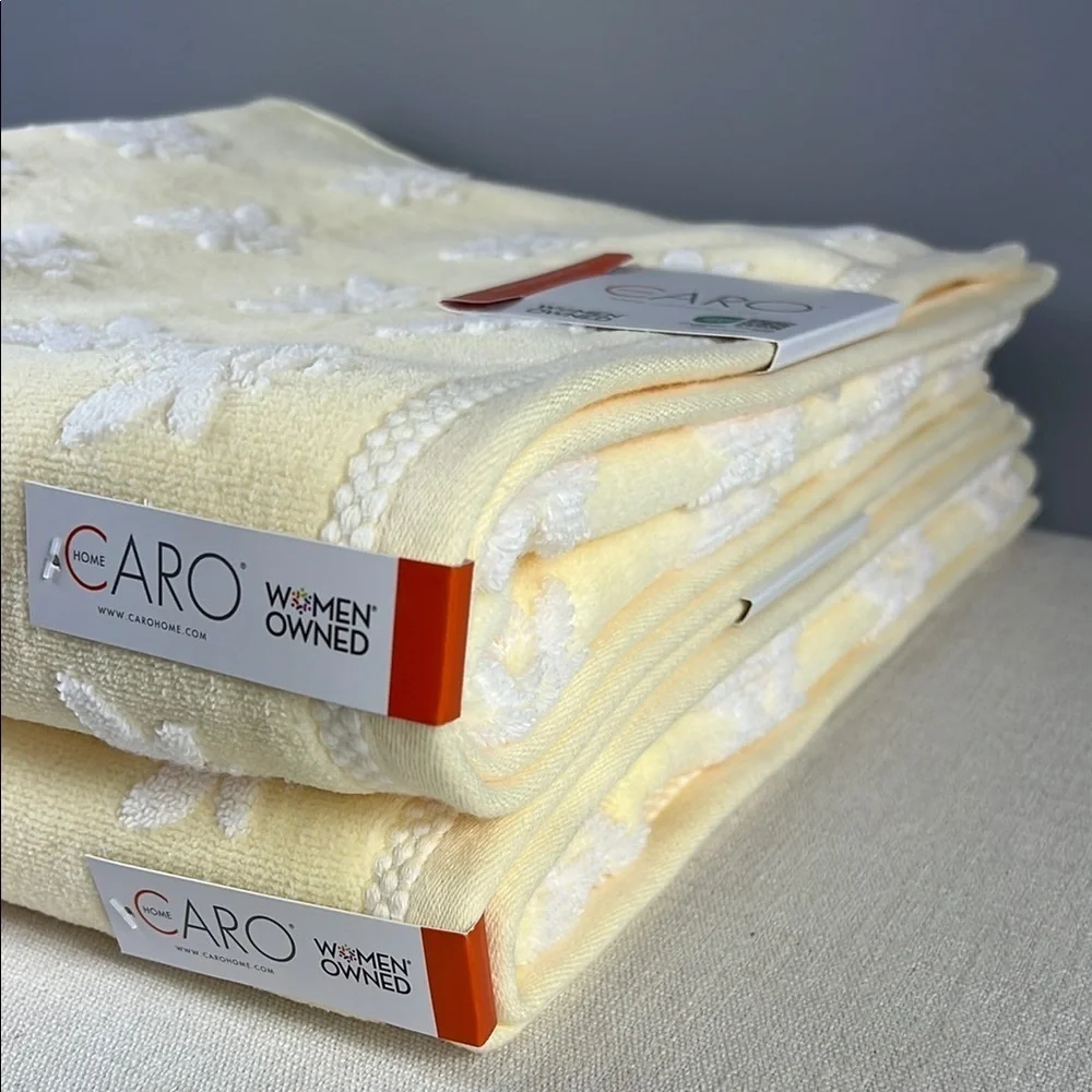 Caro Home Bath Towel Set Yellow White Bumble Bees 100% Cotton Soft 2 pc NEW